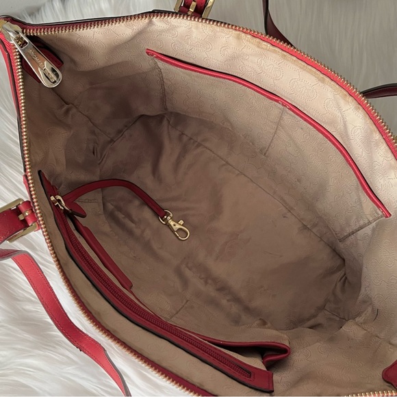 Michael Kors East West Red Leather Top Zip Gold Jet Set Tote - Picture 9 of 10